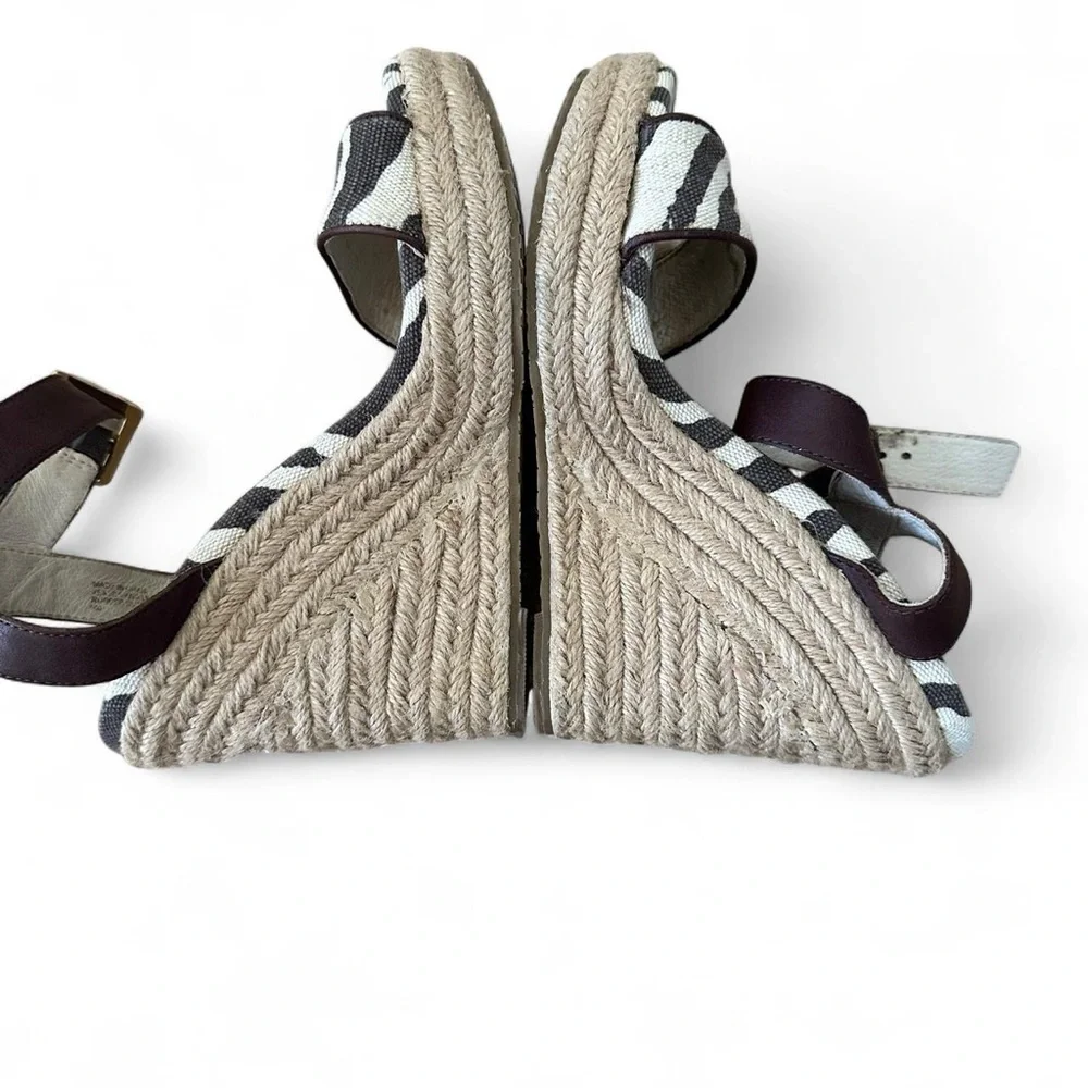 Michael Kors Zebra Print Espadrilles Wedge Ankle Strap High Heels Size: 6